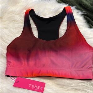 Terez NWT M Red pink ombre Double lined soft Sports Bra